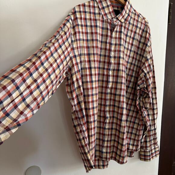CIGAR COUTURE | Burgundy and Yellow Soft Collared Cotton Plaid Shirt | 3XL - Picture 3 of 4
